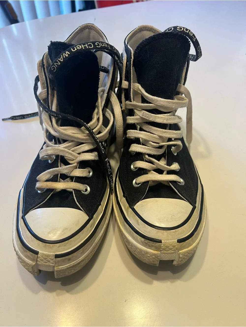 Converse Black and White High-Top Kids Sneakers with Cream Laces